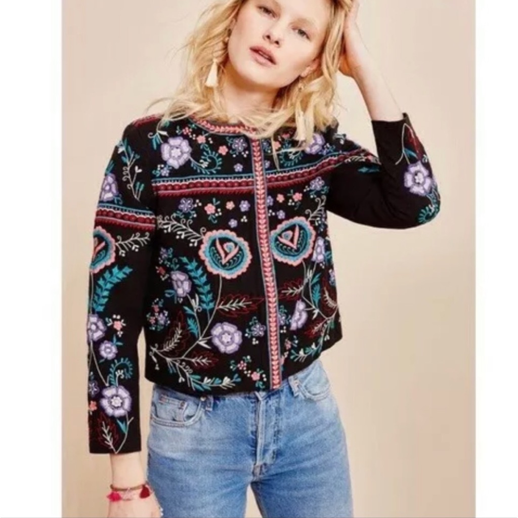 New Nwt Parker Jacket Halston Floral Embroidered